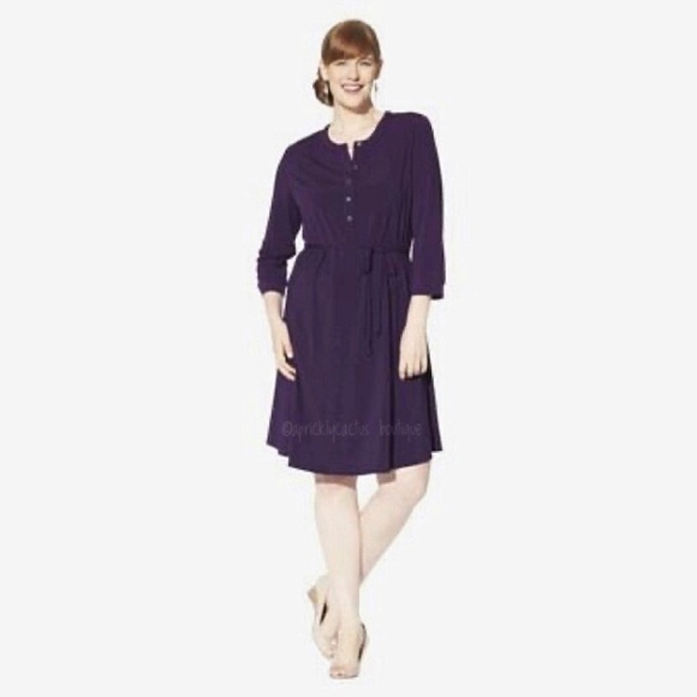 CLEARANCE NWOT Merona Plus Size Belted Shirt Dress Purple